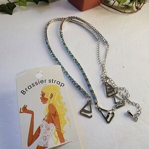 Silver with Turquoise Blue and Clear Crystal Rhinestone Bra Straps New
